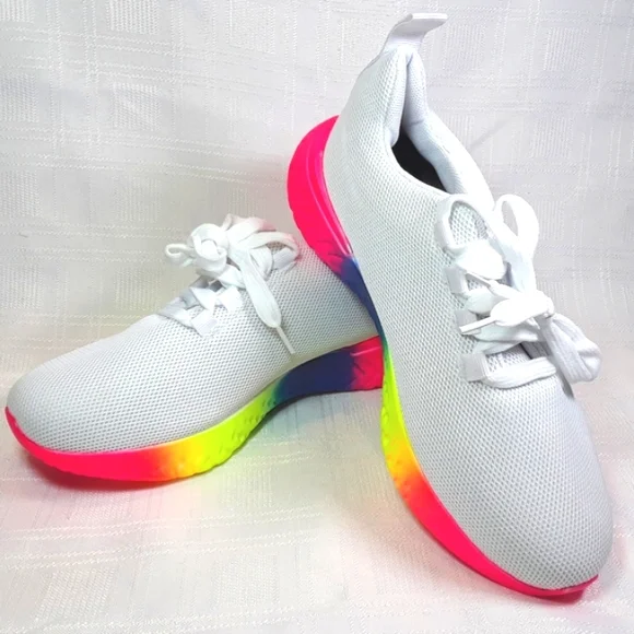 SHOES Women Sneakers Rainbow White Lightweight Casual Shoes Size 7 - Picture 4 of 13